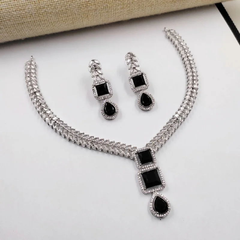 Women's necklaces sleek-surface-Aamrapali Silver Plated American Diamond Necklace Set