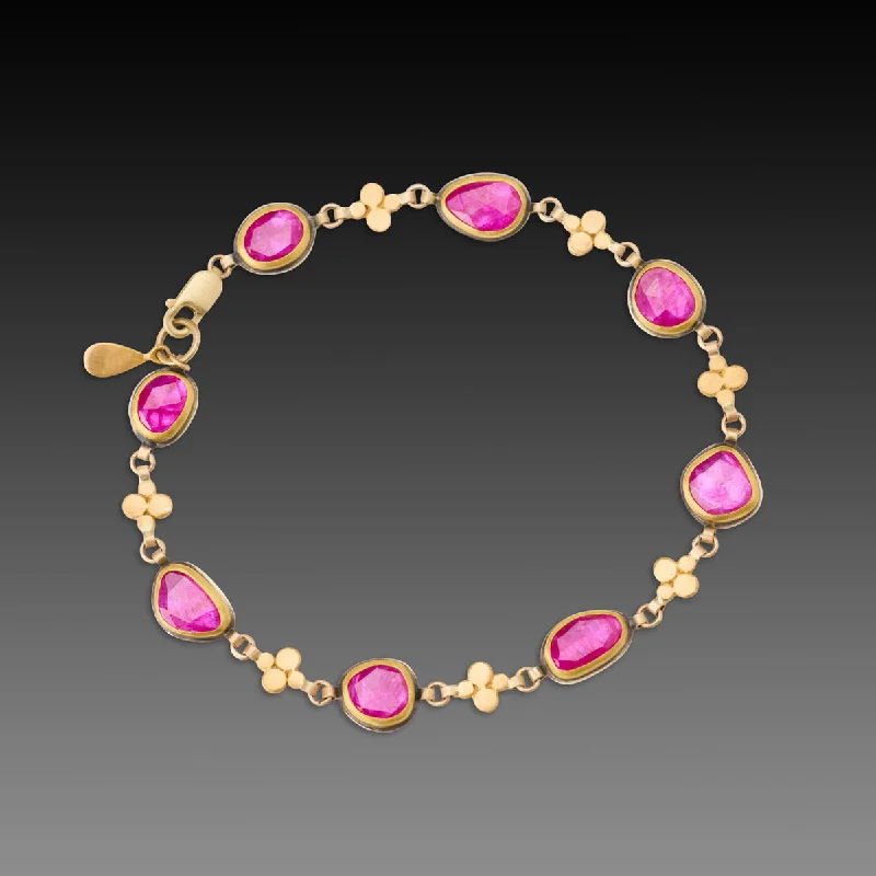 Women's bracelets holiday-Ruby and Gold Linked Bracelet