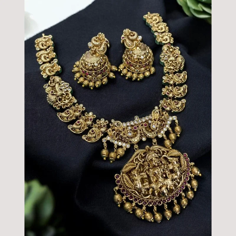 Women's necklaces striking-stone-Sona Creation Gold Plated Austrian Stone Temple Necklace Set