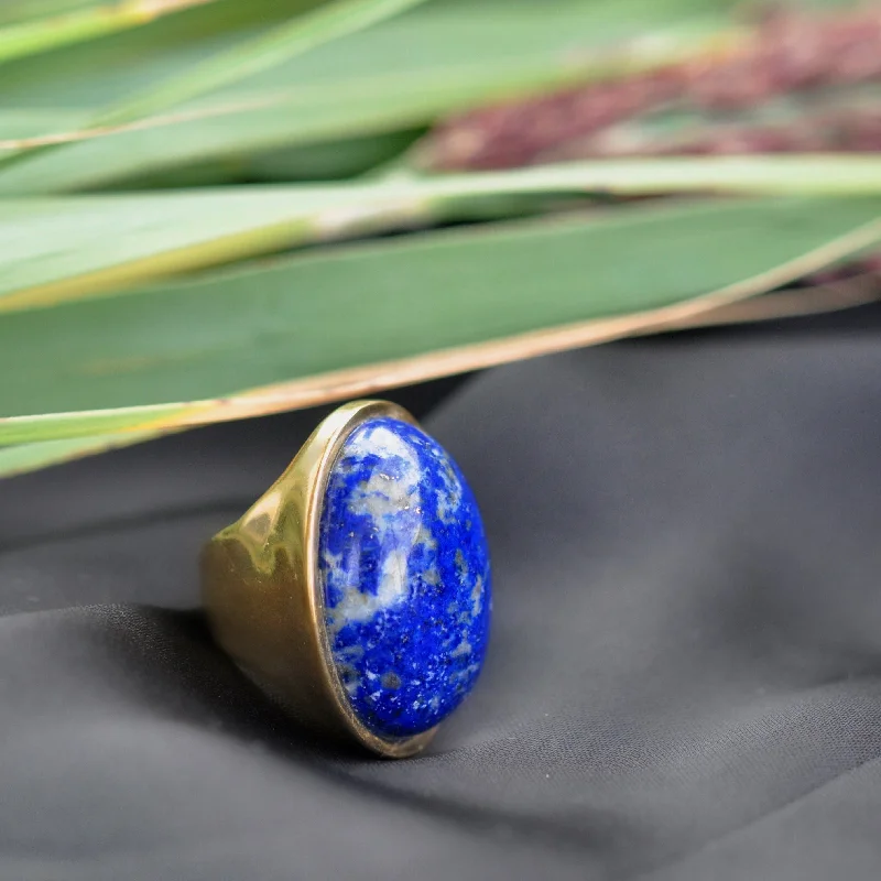 Women's rings rare-stone-BLUE LAPIS STATEMENT RING