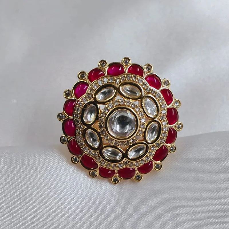 Women's rings artisan-style-Akruti Collection Gold Plated Kundan Stone Ring