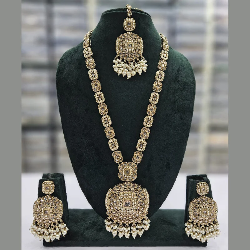 Women's necklaces fine-style-JCM Gold Plated Crystal Stone And Pearls Long Necklace Set