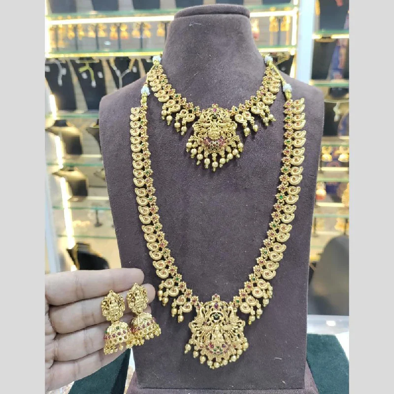 Women's necklaces striking-chic-Manisha Jewellery Gold Plated Pota Stone Temple Double Necklace Set