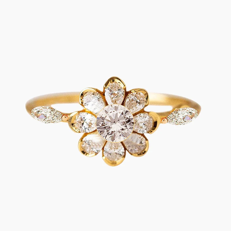 Women's engagement rings radiant-gold-14K Gold Plated Delicate Flower Engagement Ring