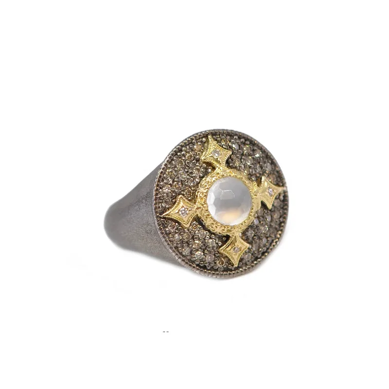 Women's rings artisan-gem-Chalcedony and Diamond Signet Ring