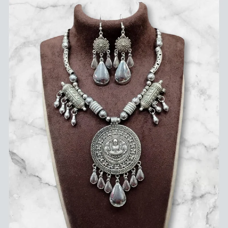 Women's necklaces retro-elegance-Manisha Jewellery Oxidised Plated Temple Necklace Set