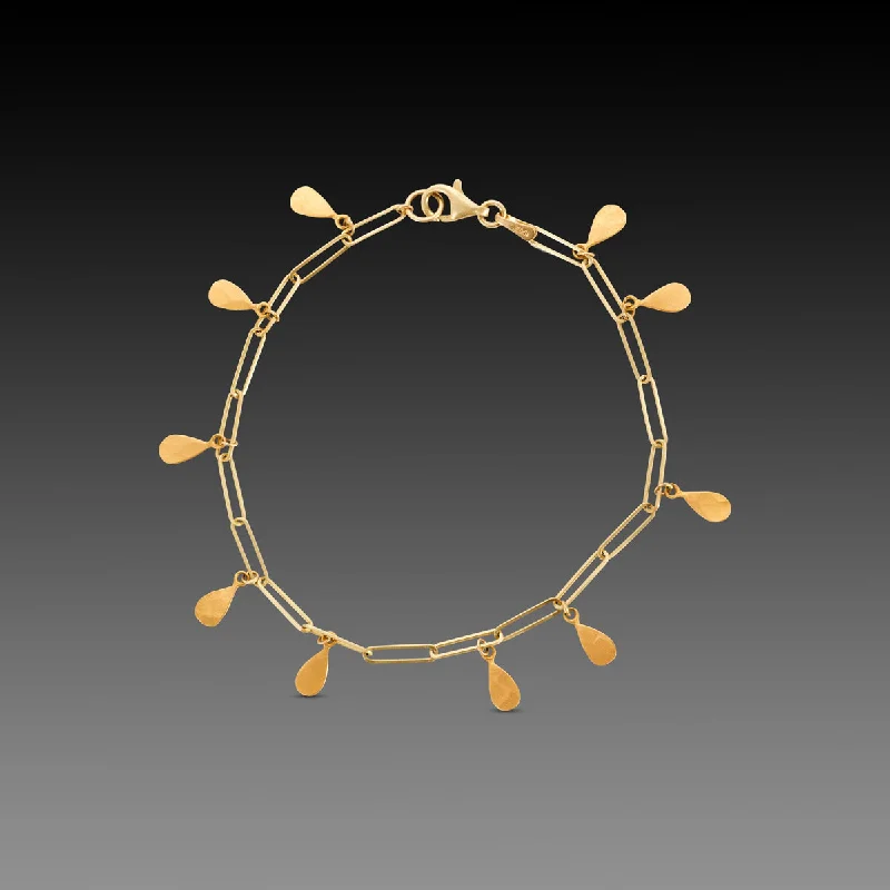 Women's bracelets slim-profile-Hammered Gold Teardrops Bracelet