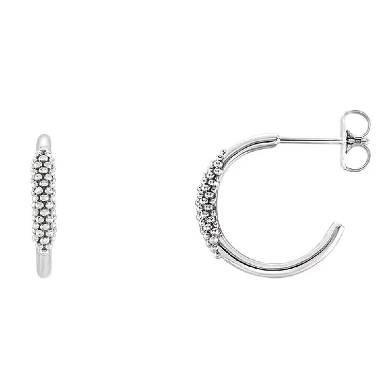 Women's earrings refined-chic-2.6mm x 15mm (9/16 Inch) 14k White Gold Small Beaded J-Hoop Earrings