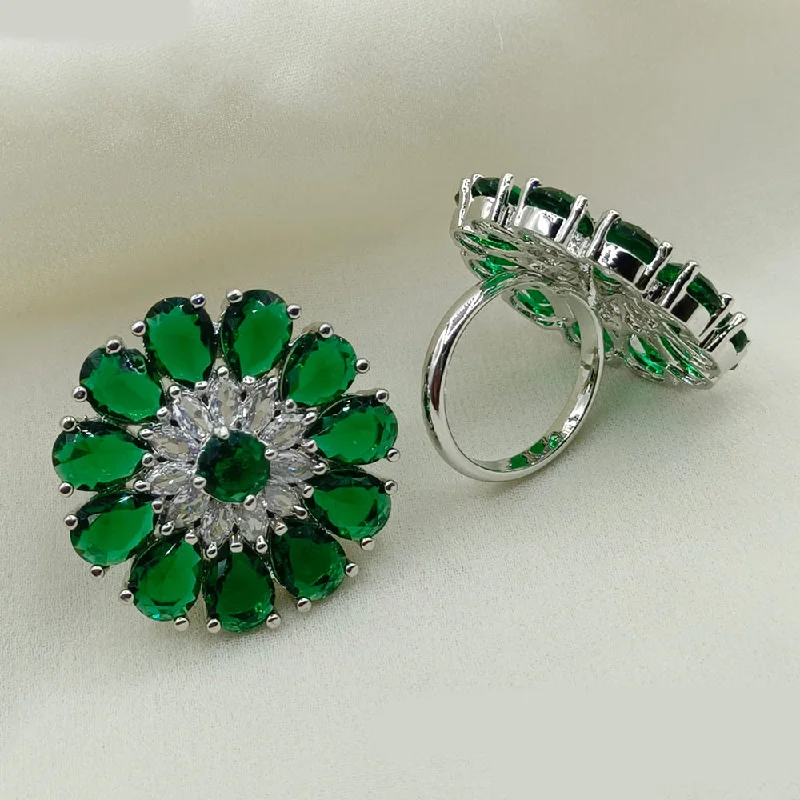 Women's rings green-silver-Amoliya Jewels Silver Plated Crystal Stone Rings