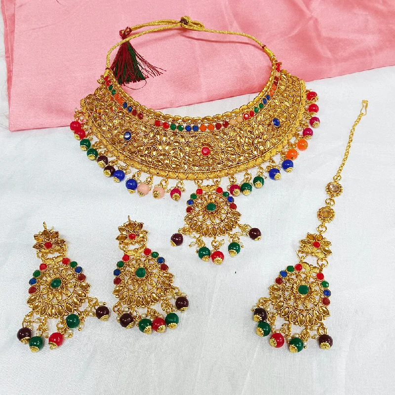 Women's necklaces love-gem-Darshana Jewels Gold Plated Crystal Stone Choker Necklace Set