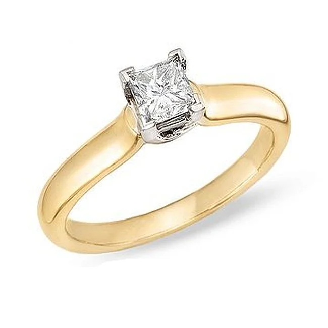 Women's engagement rings radiant-gold-band-Signature Certificate 3/4 CTW Princess Cut Diamond Solitaire Engagement Ring in 14KT Yellow Gold