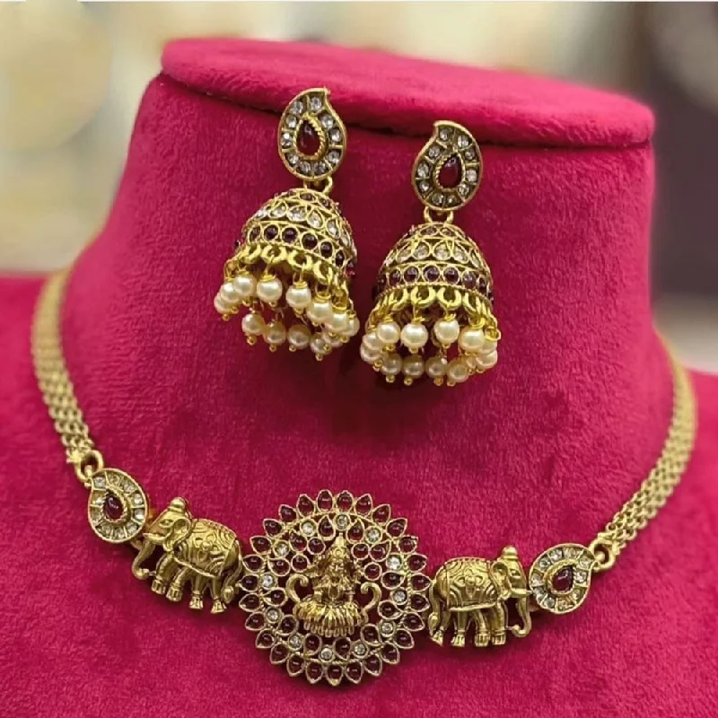 Women's necklaces holiday-gem-Joyful Jewel Art Matte Gold Plated Pota Stone Temple Necklace Set