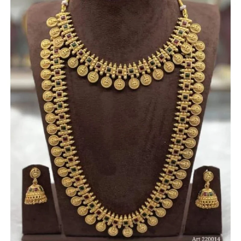 Women's necklaces wave-Manisha Jewellery Gold Plated Pota Stone Temple Double Necklace Set