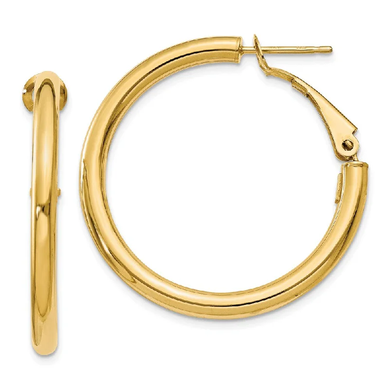 Women's earrings gentle-style-3mm, 14k Yellow Gold Omega Back Round Hoop Earrings, 30mm (1 1/8 Inch)