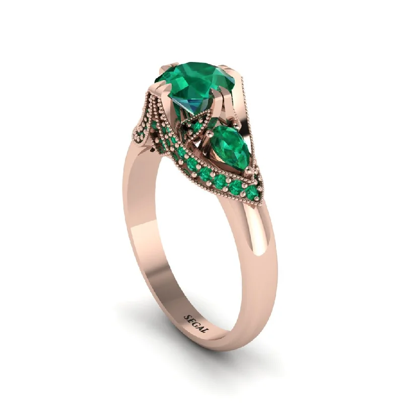 Women's engagement rings celebration-Emerald Vintage Round Cut Engagement Ring - Kali No. 20