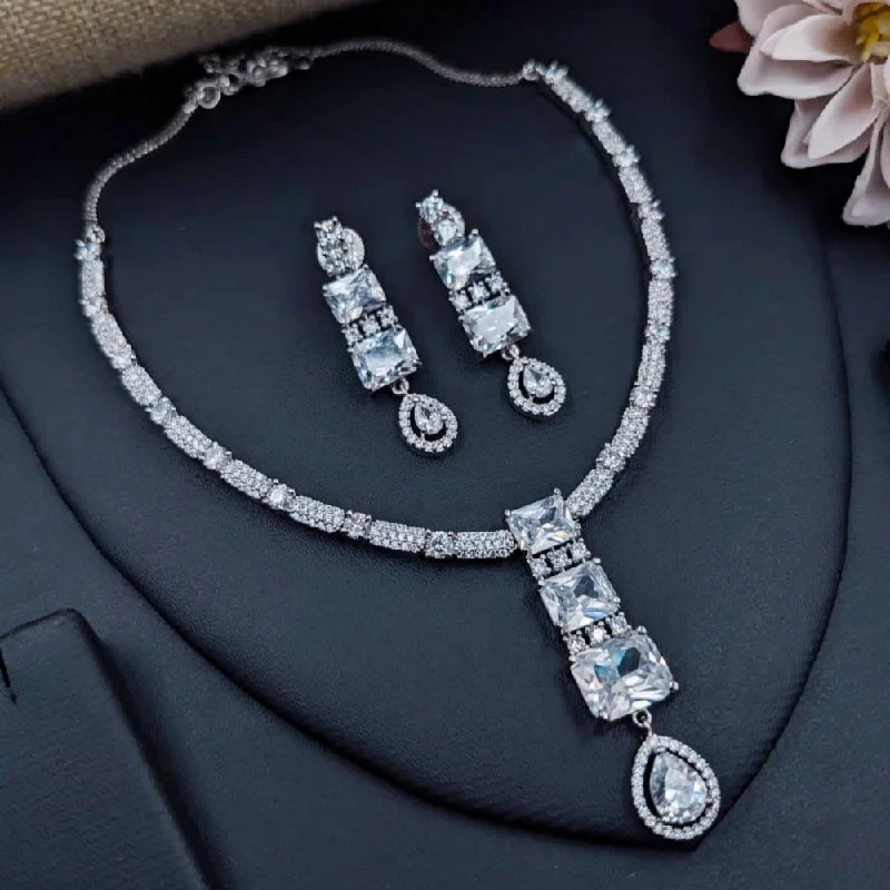 Women's necklaces fine-stone-Aamrapali Silver Plated American Diamond Necklace Set