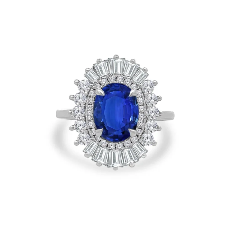 Women's rings gentle-band-2.15ct Oval Cut Sapphire with Sunburst Halo