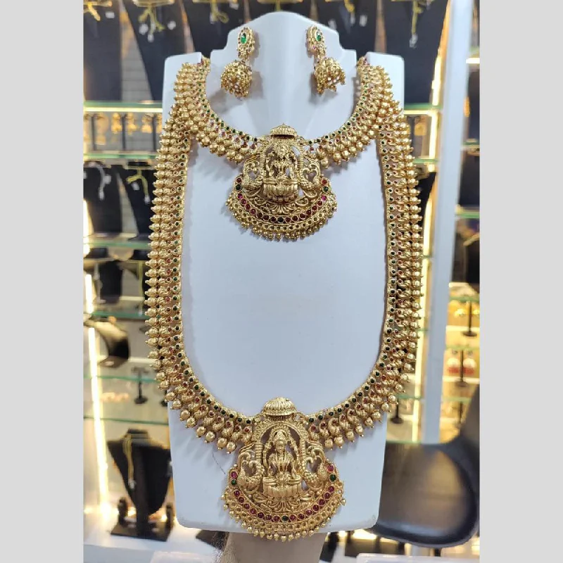 Women's necklaces striking-stone-Manisha Jewellery Gold Plated Pota Stone Temple Double Necklace Set