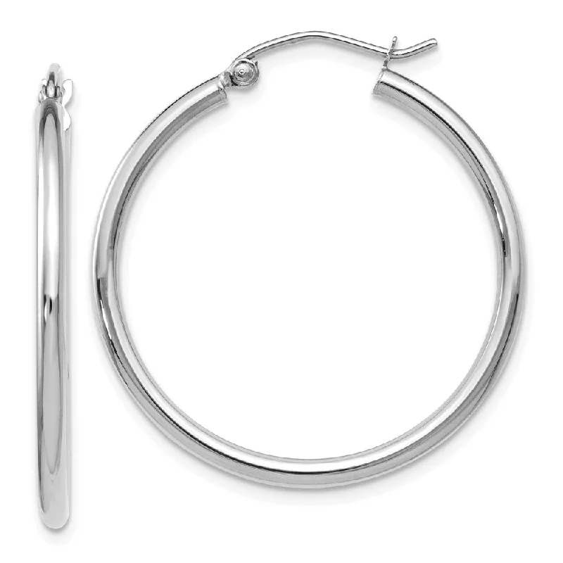 Women's earrings evening-gem-2mm Round Hoop Earrings in 14k White Gold, 30mm (1 3/16 Inch)