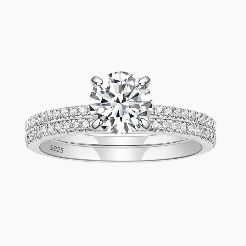 Women's engagement rings radiant-silver-925 Sterling Silver Double Round Engagement Ring