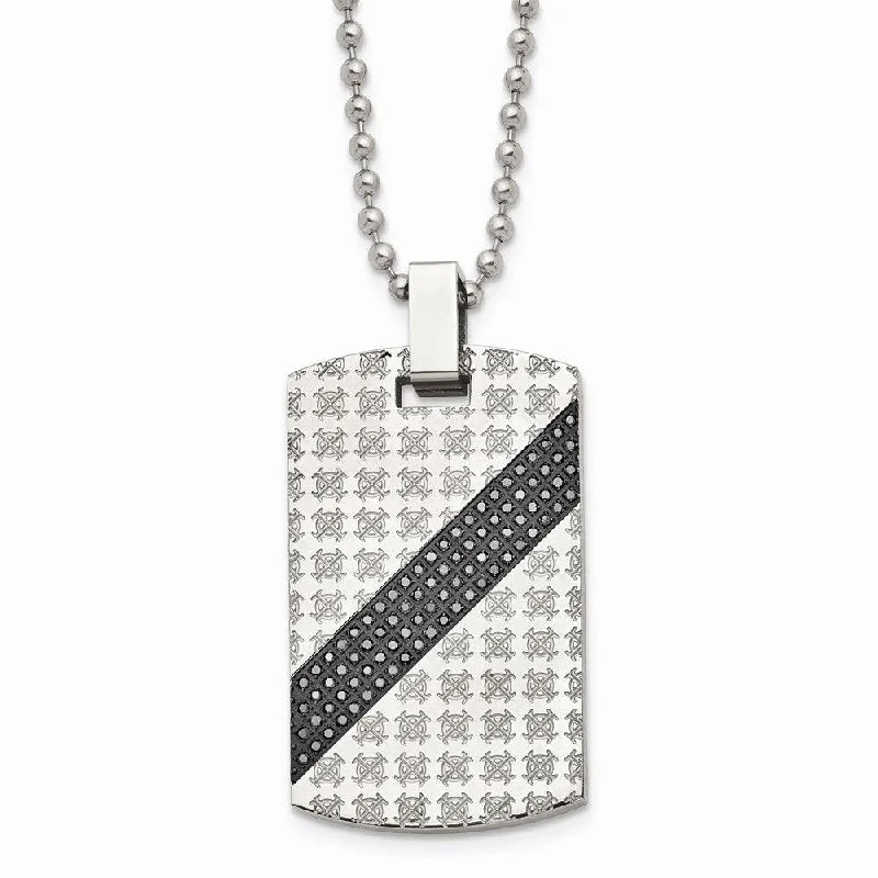 Women's necklaces evening-gem-Stainless Steel Polished 1/2ct tw. Diamond Dog Tag Necklace