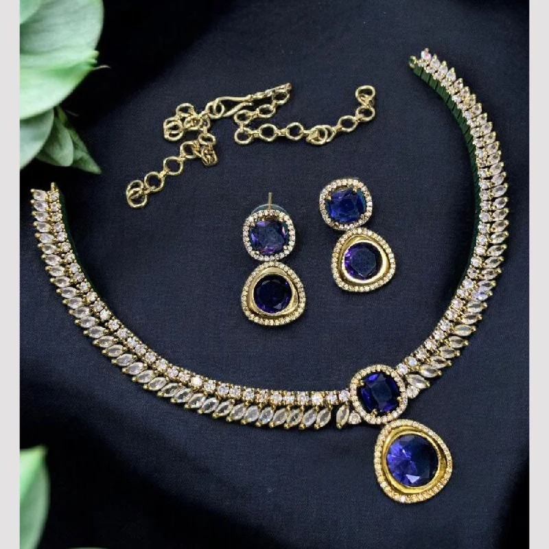 Women's necklaces striking-gemstone-Sona Creation Gold Plated American Diamonds Long Necklace Set