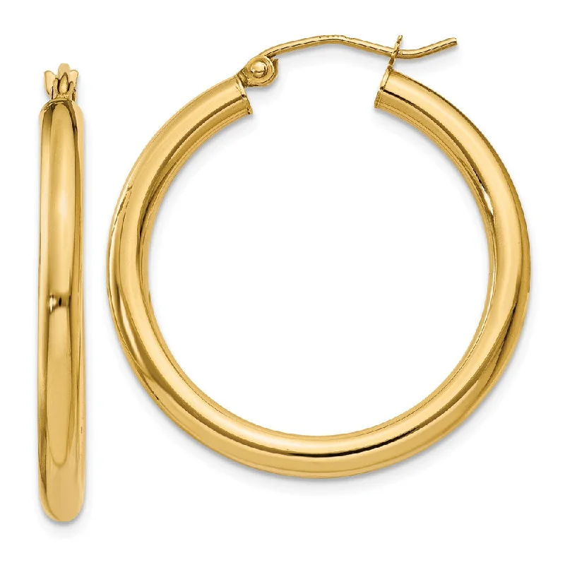 Women's earrings enduring-chic-3mm x 30mm 14k Yellow Gold Classic Round Hoop Earrings