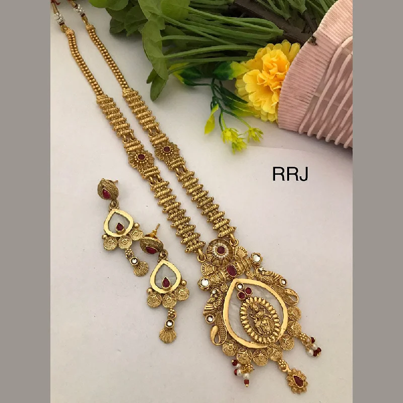 Women's necklaces slim-profile-FS Collection Gold Plated Pota Stone Temple Necklace Set