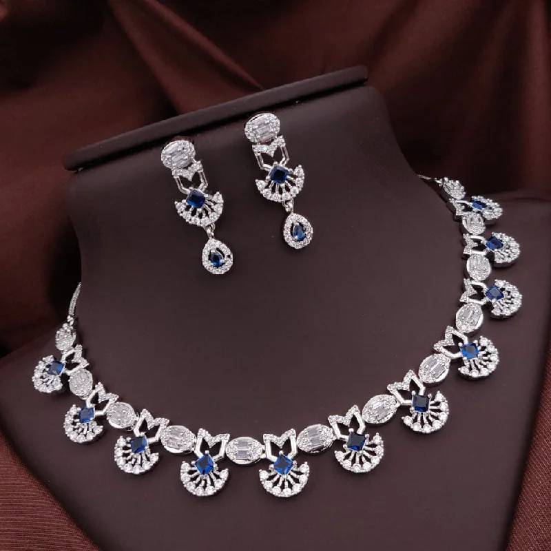 Women's necklaces triple-strand-Akruti Collection Silver Plated American Diamonds Necklace Set