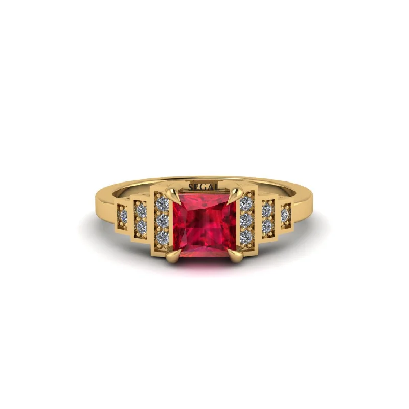 Women's engagement rings vintage-inspired-Ruby Geometric Princess Cut Engagement Ring - Thea No. 10