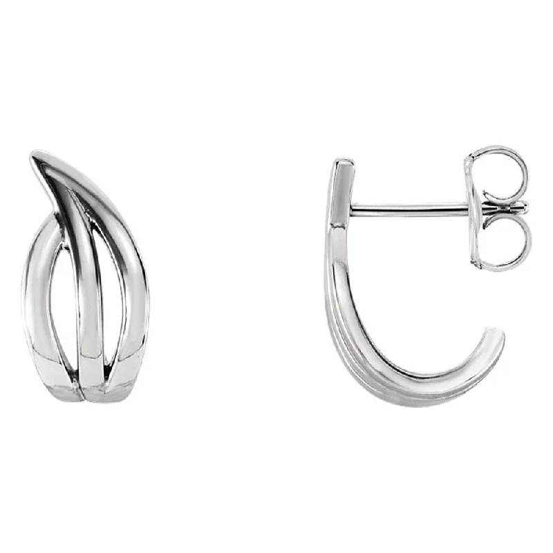 Women's earrings fine-drop-silver-5 x 14mm (9/16 Inch) 14k White Gold Small Freeform J-Hoop Earrings