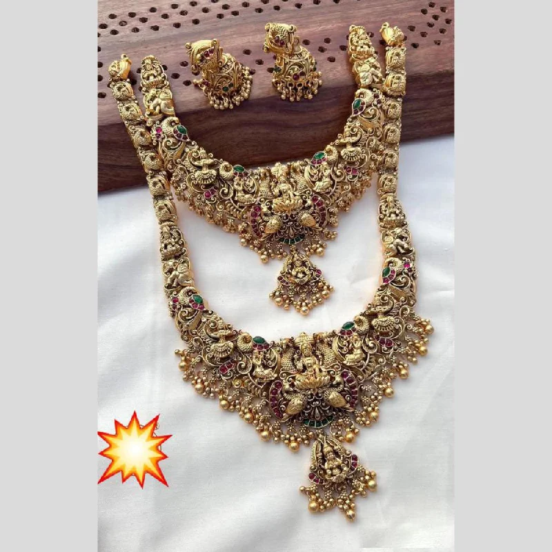 Women's necklaces striking-accent-Manisha Jewellery Gold Plated Pota Stone Temple Double Necklace Set