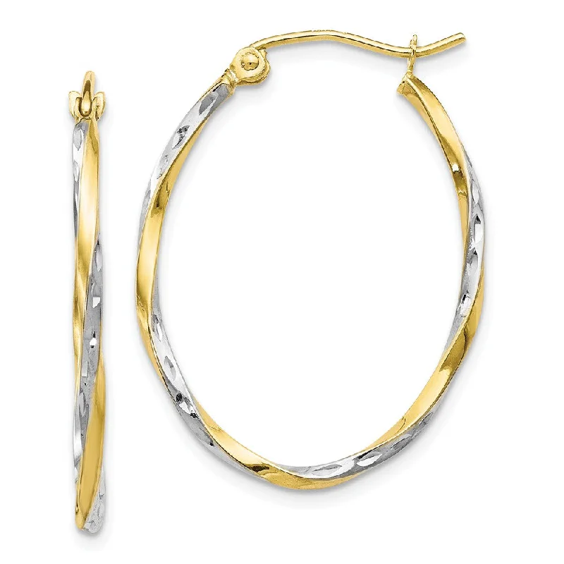 Women's earrings sophisticated-2mm Twisted Oval Hoop Earrings in 10k Yellow Gold & Rhodium, 29mm