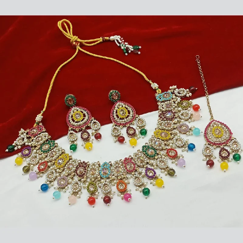 Women's necklaces love-gem-India Art Gold Plated Crystal Stone And Pearls Necklace Set