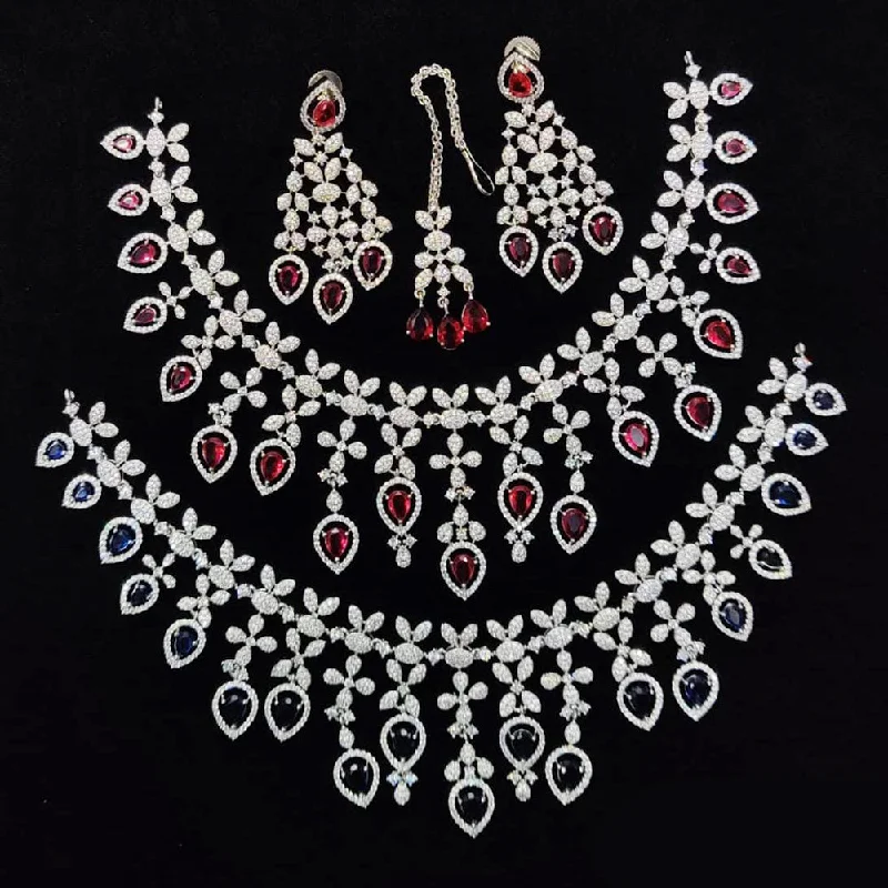 Women's necklaces soft-gem-Kavita Art Silver Plated American Diamond Necklace Set