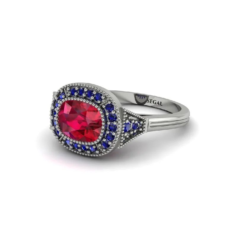 Women's engagement rings eternal-grace-Cushion Cut Ruby Milgrain Halo Engagement Ring - Blake No. 72