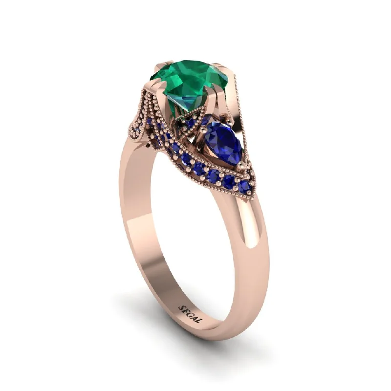 Women's engagement rings forever-sparkle-Emerald Vintage Round Cut Engagement Ring - Kali No. 65