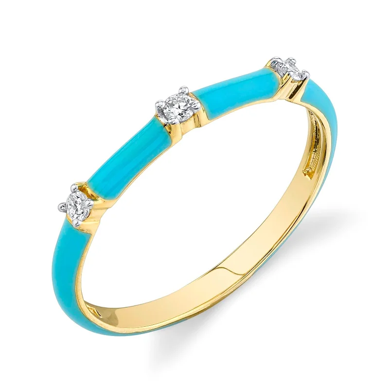 Women's rings gentle-band-Diamond and Turquoise Enamel Band