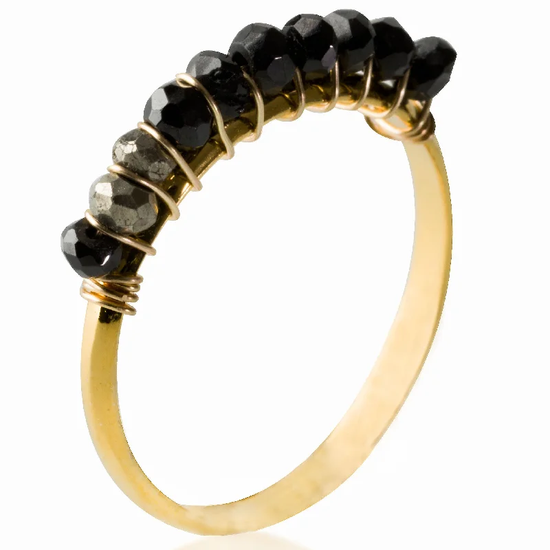 Women's rings soft-gem-Gold Onyx/Quartz Gemstone Ring