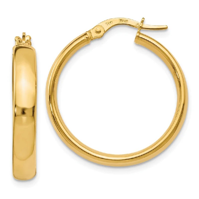 Women's earrings fine-rose-drop-3.75mm x 25mm (1 Inch) 14k Yellow Gold Domed Round Tube Hoop Earrings