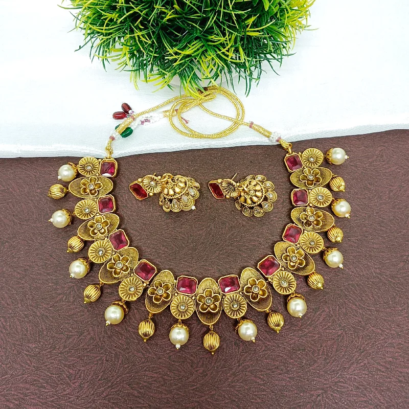 Women's necklaces fine-design-Darshana Jewels Crystal Stone Gold Plated Necklace Set