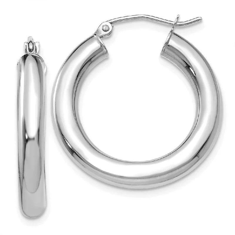 Women's earrings enduring-style-4mm x 25mm 14k White Gold Classic Round Hoop Earrings