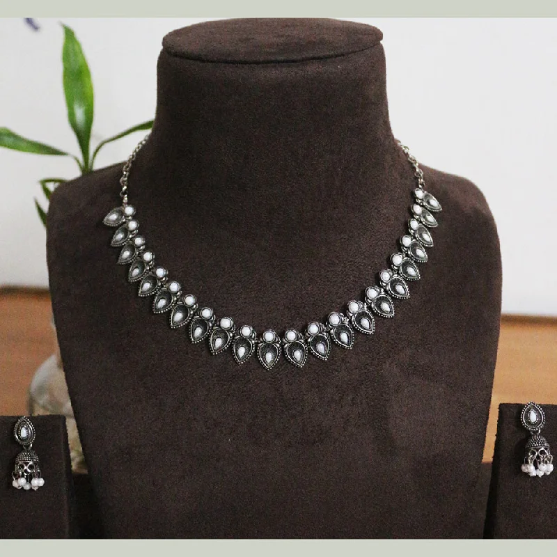 Women's necklaces retro-elegance-H K Fashion Oxidised Plated Crystal Stone Necklace Set