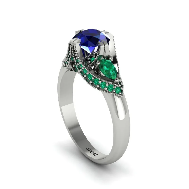 Women's engagement rings forever-chic-Sapphire Vintage Round Cut Engagement Ring - Kali No. 30