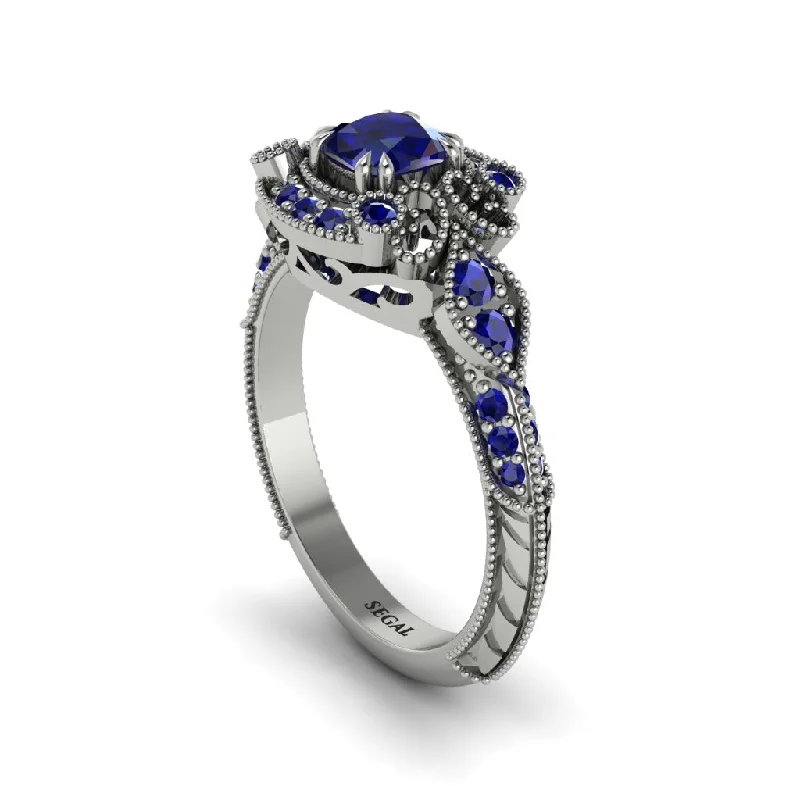 Women's engagement rings radiant-grace-Sapphire Vintage Filigree Cushion Cut Engagement Ring - Elaina No. 75