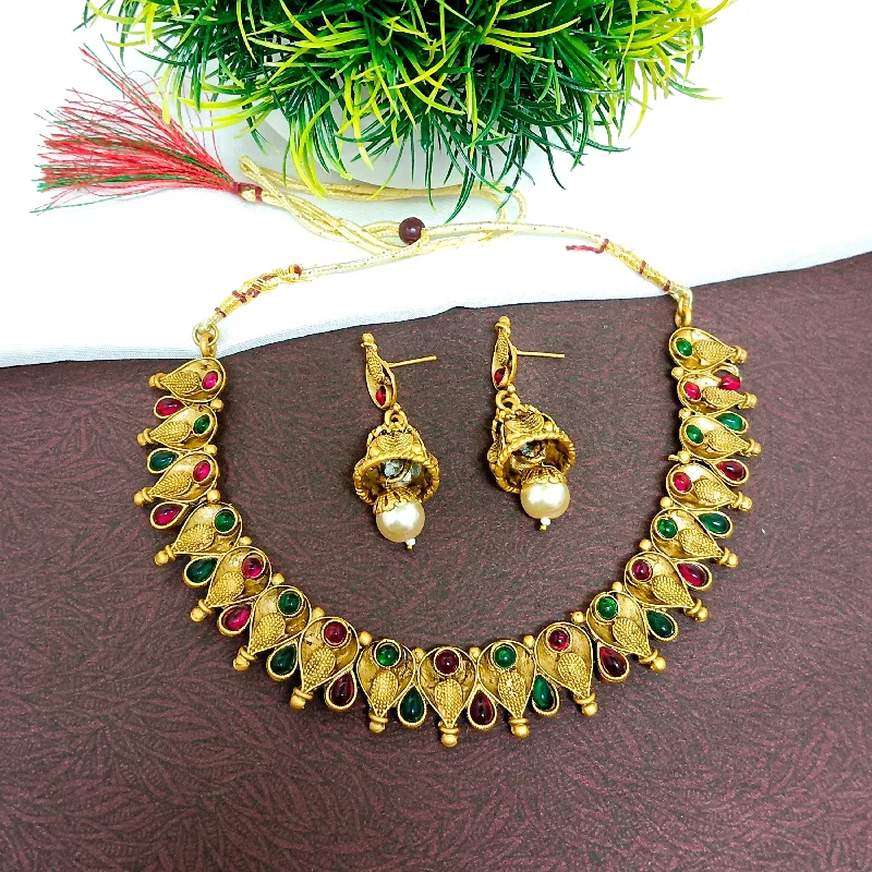 Women's necklaces refined-gold-Darshana Jewels Pota Stone Gold Plated  Necklace Set