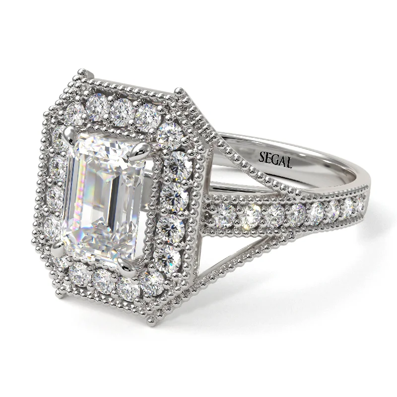 Women's engagement rings sapphire-Emerald Cut Diamond Milgrain Halo Engagement Ring - Xanthe No. 3