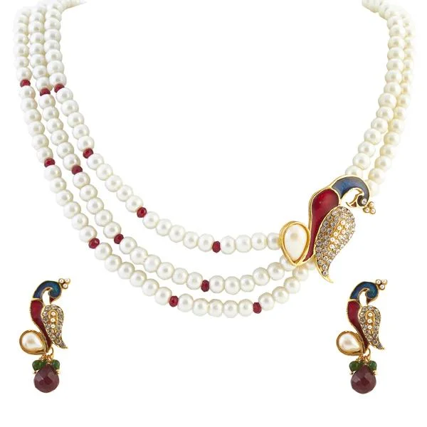 Women's necklaces fine-silver-Darshana Jewels Gold Plated Pearl And Austrian Stone Necklace Set