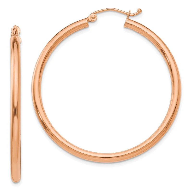 Women's earrings fine-gold-drop-2.5mm, 14k Rose Gold Polished Round Hoop Earrings, 40mm (1 1/2 Inch)