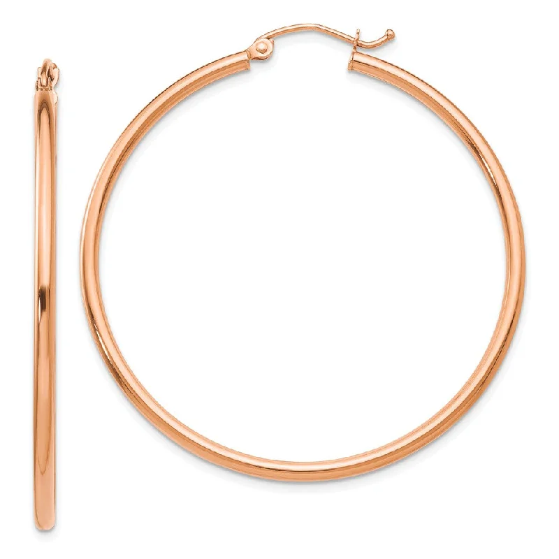 Women's earrings refined-gold-2mm, 14k Rose Gold Polished Round Hoop Earrings, 45mm (1 3/4 Inch)